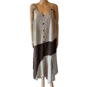 Striped Brown and White Midi Dress